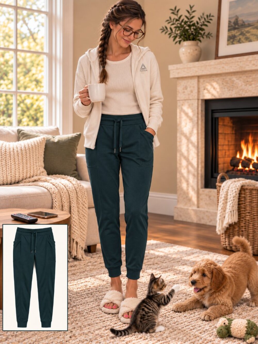 NWT 32 Degrees Heat Tech Fleece Joggers Deep Peacock Size Small